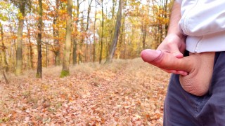 Two massive cumshots in the forest, what a huge semen stream