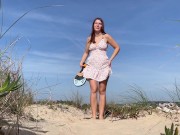Preview 6 of One day at the public nudist beach in Portugal. Naked tennis and masturbation near strangers. Part 1