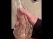 Preview 2 of Stroking my big cock with my fleshlight sleeve