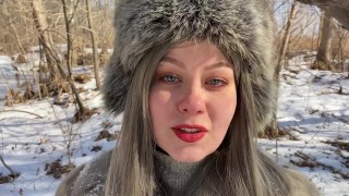 SLAVIC GIRL IS SUCKING DICK IN THE WINTER FOREST