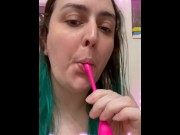 Preview 3 of Sucking my pussy juices off of my lovense toy after being teased with it