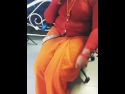 Preview 4 of Low Hip Orange Saree Navel Aunty