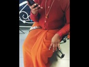 Preview 5 of Low Hip Orange Saree Navel Aunty