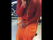 Preview 6 of Low Hip Orange Saree Navel Aunty
