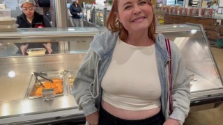 Hard Tits and Visible Areolas Flashing at the Grocery Store