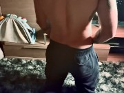 Preview 2 of Sexy muscular guy undressing and masturbating at home for you ( Male solo failed edging FULL CLIP )