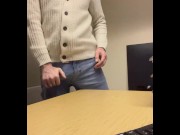 Preview 1 of Hung and horny manager cums on desk at work after masturbating his big cock. Jerking to cumshot