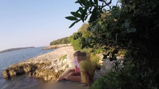 Teen teacher sucks my cock in a public beach in Croatia in front of everyone - it's very risky