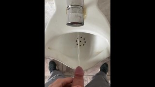 Pissing in a public office toilet 4K POV