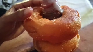 Papi Tomás' best masturbation -food porn- semen with Donuts