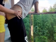 Preview 1 of Fucked a cute femboy in the ass on the balcony