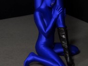 Preview 1 of Two hot Zentai girls in different spandex colors playing with bondage ropes