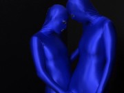 Preview 2 of Two hot Zentai girls in different spandex colors playing with bondage ropes