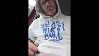 Cock sounding in the car in a public car park with lingerie under my jeans