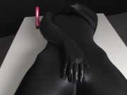 Preview 4 of Super babe in black spandex zentai full body suit masturbates with pink dildo