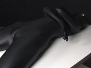 Preview 5 of Super babe in black spandex zentai full body suit masturbates with pink dildo