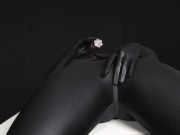 Preview 6 of Super babe in black spandex zentai full body suit masturbates with pink dildo