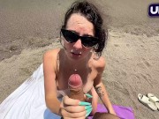 Preview 5 of Blowjob on a public nudist beach and passionate sex in a hotel room with creampie
