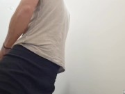 Preview 1 of Muscular Guy with big cock in a Risky Cumshot Adventure in a public bathroom