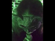 Preview 1 of Pov blowjob masked hot brunette green room.