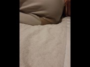 Preview 2 of Soaking the hotel matress in my piss, Listen to my slurping pussy