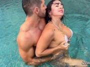 Preview 3 of My fitness trainer warms me up in the pool and shows me his big white cock BWC