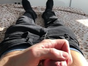 Preview 5 of Solo masturbation of big 18cm penis in jeans with cumshot