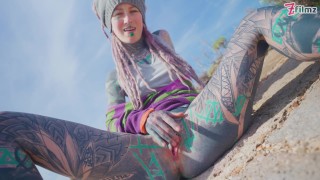 Dreadhead horny HIPPIE girl gets ANAL fuck outdoors by tattooed dick - POV