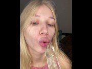Preview 4 of Juicy blowjob from a beautiful blonde with beautiful breasts and plump lips