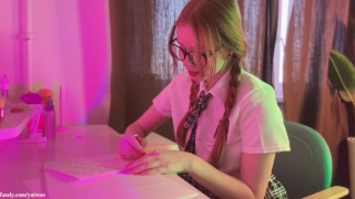 Schoolgirl drew penises instead of homework and was fucked on the table