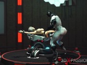 Preview 4 of Sexy young cuffed blonde gets fucked by shemale cyborg in the sci-fi lab