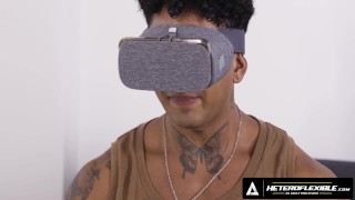 HETEROFLEXIBLE - Str8 Benjamin Blue Tries VR Porn With Buddy Kenzo Alvarez, Decides To Ride His Cock