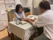 Preview 1 of 久々に彼氏の男性器に赤面する彼女。遠距離で会えなくて、久々に彼氏の家に行ってご飯食べてたら彼氏が我慢できなくて食卓の上で行為しようとしてエッチな時間を過ごす2人。