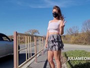 Preview 3 of Julia flashing pussy and tits at the bus stop