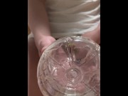 Preview 1 of Massive cumshot into a plastic bottle (Changing the angle)