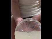 Preview 3 of Massive cumshot into a plastic bottle (Changing the angle)