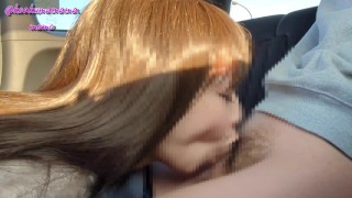 Blowjob with erotic tongue in the car - ejaculation in mouth