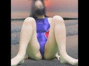 Preview 1 of 夕陽が沈む波打ち際で熟女が放尿し全裸になるという妄想動画【合成】
