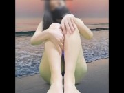 Preview 6 of 夕陽が沈む波打ち際で熟女が放尿し全裸になるという妄想動画【合成】