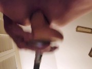 Preview 5 of OCfemboy Close-Up Anal Stretching with Huge John Holmes Dildo on Fucking Machine in Smooth Ass