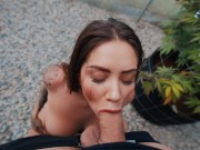 Preview 1 of Colombian pornstar giving a blowjob and deep throat to an outdoor plantation employee - Sara Blonde