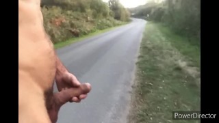 Walk nude on the road and cum