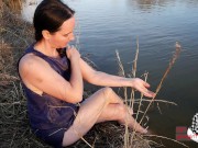 Preview 4 of Wind Shivers My Nipples Hard As I Get Wet In Old Ripped Dress At Farm Pond