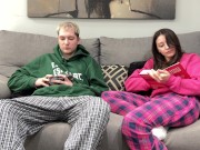 Preview 1 of Step Brother Watch Porn and Jerk Off Next To Step Sister! But She Decide Handjob Him Instead Reading
