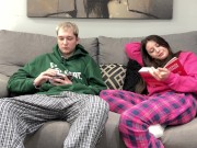Preview 2 of Step Brother Watch Porn and Jerk Off Next To Step Sister! But She Decide Handjob Him Instead Reading