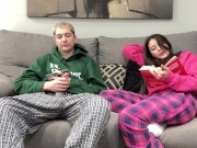 Preview 3 of Step Brother Watch Porn and Jerk Off Next To Step Sister! But She Decide Handjob Him Instead Reading