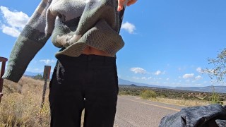 Fit Exhibitionist Changes Clothes Next to the Road