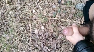 Slow motion Two big cumshots public- uncut hairy thick cock