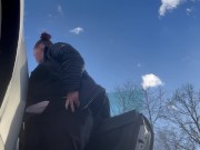 Preview 2 of Bbw pops a squat in public in the daytime