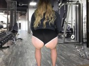 Preview 2 of Hung big ass big tits shemale flashing in the gym